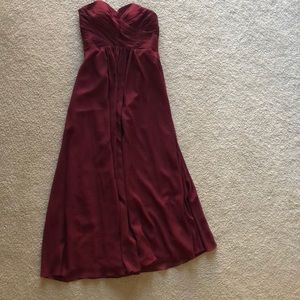 Heart shaped, strapless maroon dress